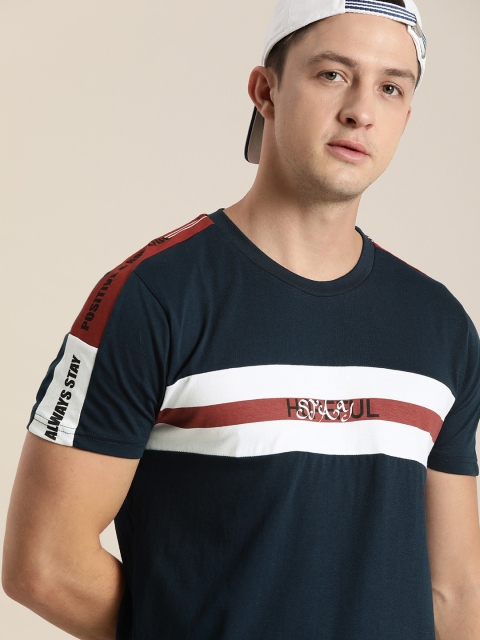 

Moda Rapido Men Navy Blue Striped Round Neck T-shirt