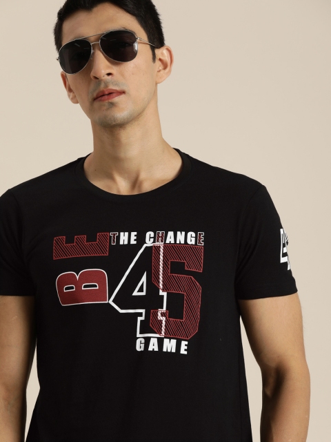 

Moda Rapido Men Black Printed Round Neck Pure Cotton T-shirt