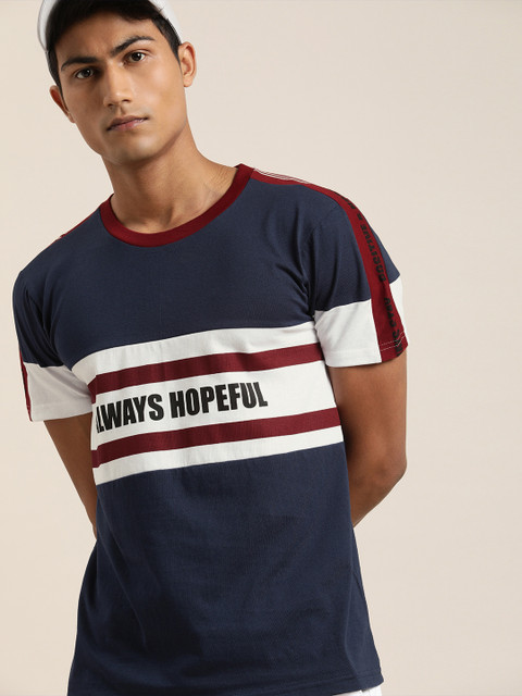 

Moda Rapido Men Navy Blue & White Colourblocked Round Neck T-shirt