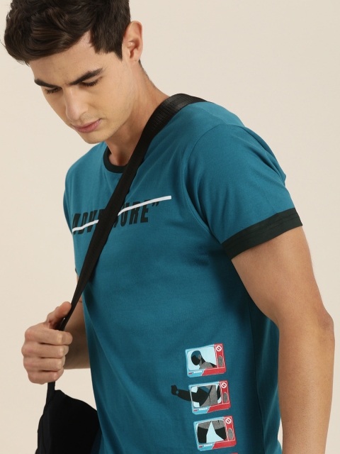 

Moda Rapido Men Teal Blue Printed Round Neck T-shirt