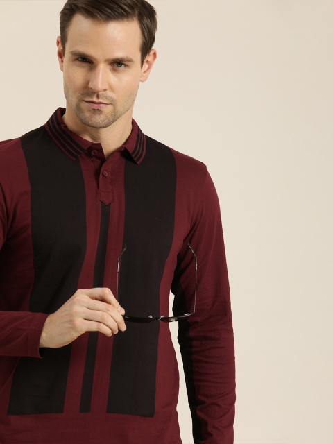 

Moda Rapido Men Maroon & Black Colourblocked Polo Collar T-shirt