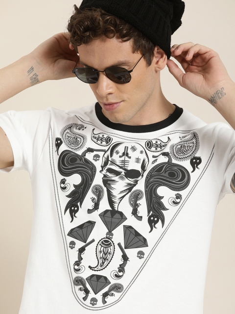

Moda Rapido Men White Black Graphic Printed Round Neck Pure Cotton T-shirt
