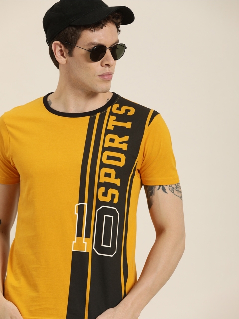 

Moda Rapido Men Mustard Yellow & Black Printed Round Neck T-shirt