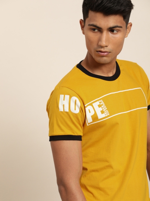

Moda Rapido Men Yellow Printed Round Neck T-shirt