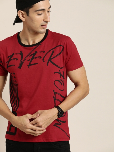 

Moda Rapido Men Maroon Printed Round Neck Pure Cotton T-shirt