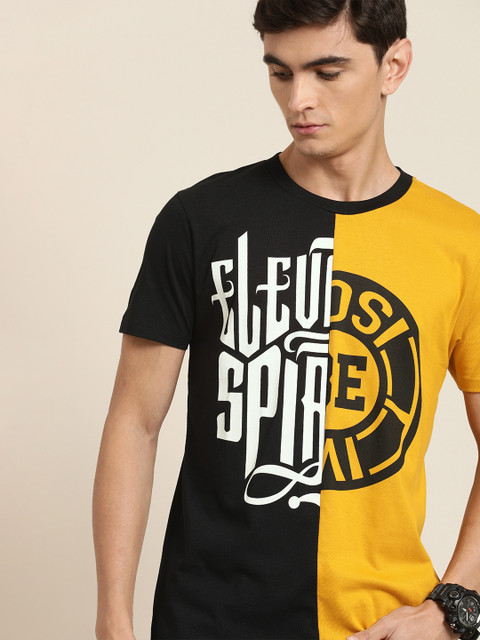 

Moda Rapido Men Mustard Yellow & Black Colourblocked Round Neck T-shirt