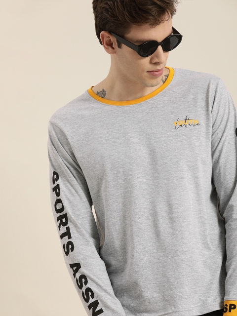 

Moda Rapido Men Grey Melange Solid Round Neck T-shirt With Printed Detailing