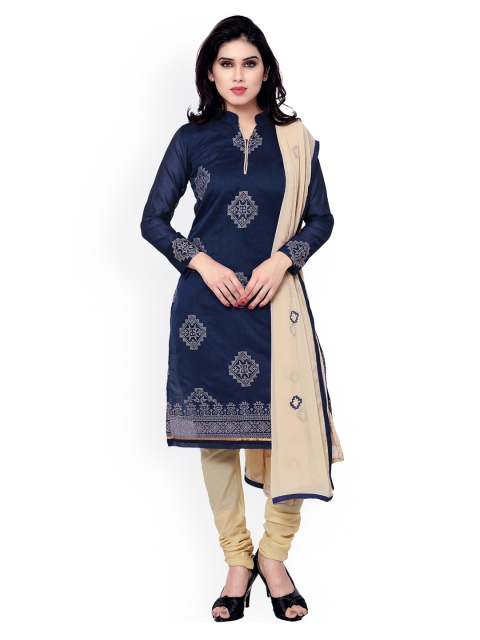 

Saree mall Navy & Beige Embroidered Banarasi Chanderi Unstitched Dress Material, Navy blue