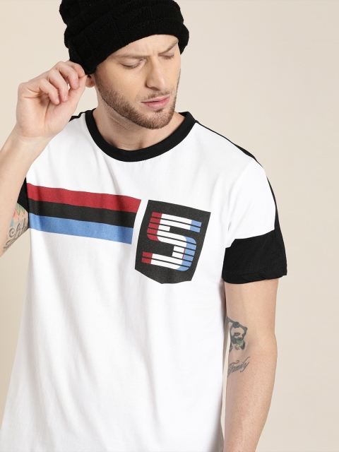 

Moda Rapido Men White & Black Striped Round Neck T-shirt