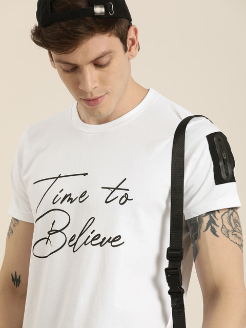 

Moda Rapido Men White Black Printed Round Neck Pure Cotton T-shirt