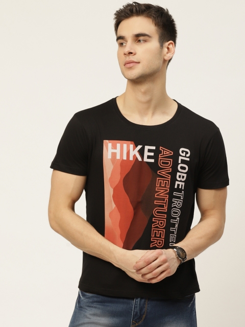 

Moda Rapido Men Black & Coral Red Pure Cotton Printed Round Neck T-shirt