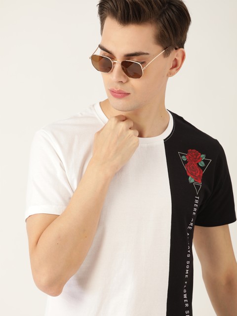 

Moda Rapido Men White & Black Floral Printed Cotton T-shirt