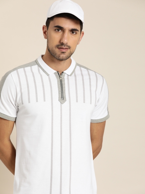 

Moda Rapido Men White & Grey Striped Polo Collar T-shirt