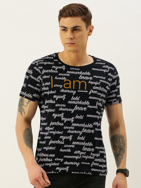 

Moda Rapido Men Black Printed Round Neck Pure Cotton T-shirt