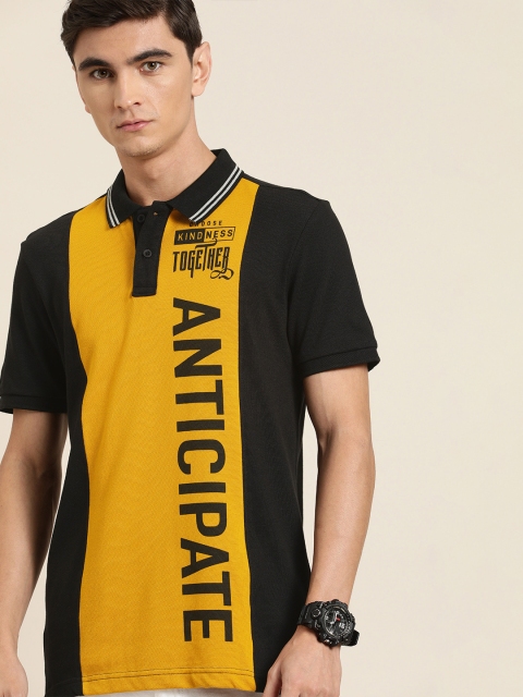 

Moda Rapido Men Black Colourblocked Polo Collar Pure Cotton T-shirt