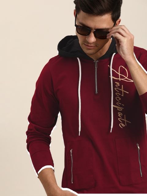 

Moda Rapido Men Maroon Printed Hood T-shirt