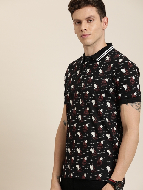 

Moda Rapido Men Black & Brown Printed Polo Collar T-shirt
