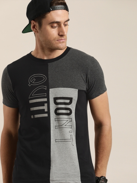 

Moda Rapido Men Charcoal Grey & Black Colourblocked Round Neck T-shirt