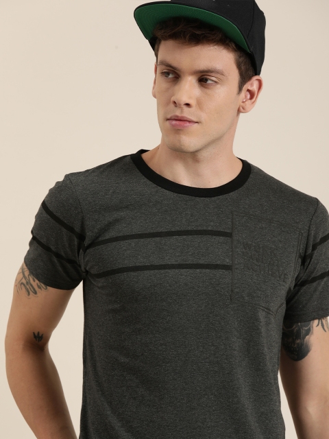 

Moda Rapido Men Grey Striped Round Neck T-shirt