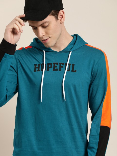 

Moda Rapido Men Blue Printed Hooded Cotton T-shirt