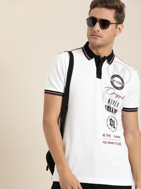 

Moda Rapido Men White Printed Polo Collar T-shirt