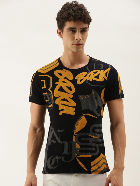 

Moda Rapido Men Black Typography Printed Pure Cotton T-shirt