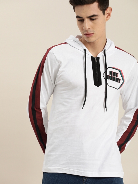 

Moda Rapido Men White Printed Hood Pure Cotton T-shirt With Side Stripes