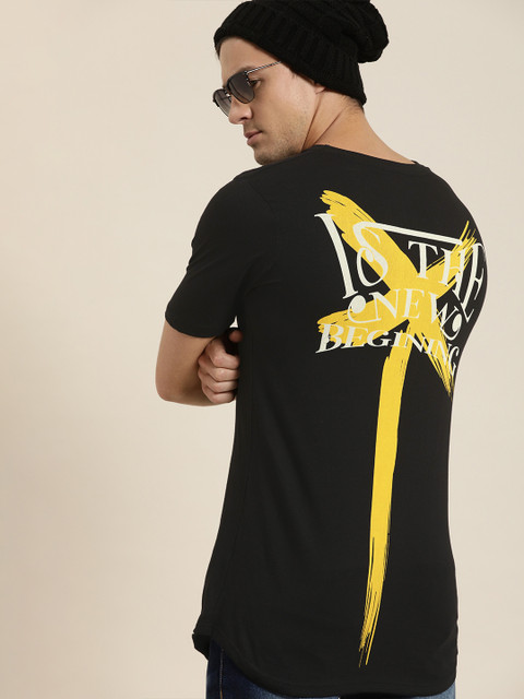 

Moda Rapido Men Black Back Printed Round Neck Longline T-shirt