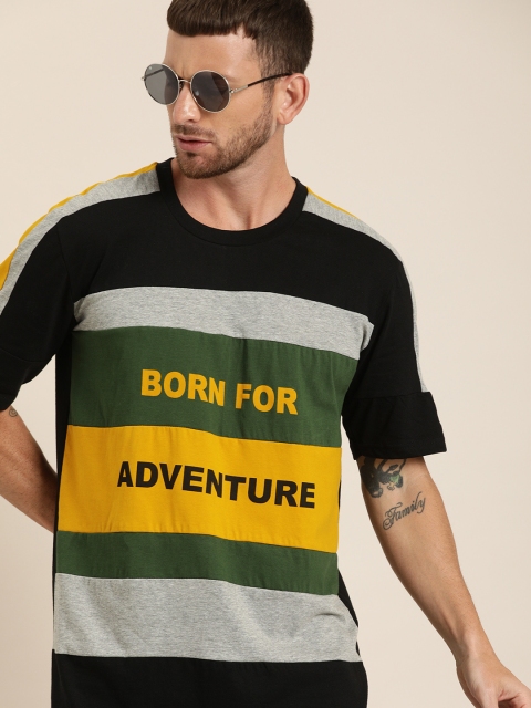 

Moda Rapido Men Black & Grey Melange Striped Round Neck T-shirt