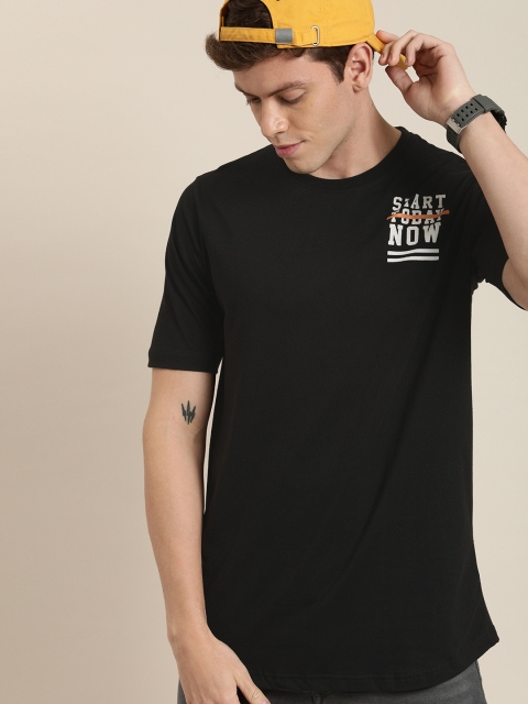 

Moda Rapido Men Black Printed Round Neck Cotton T-shirt