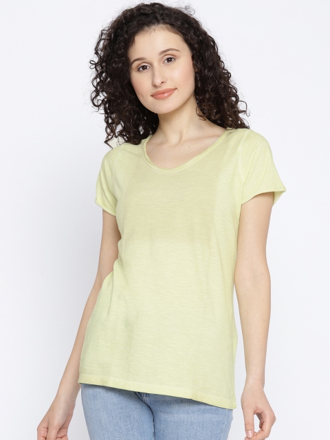 

People Women Yellow Solid Round Neck T-shirt
