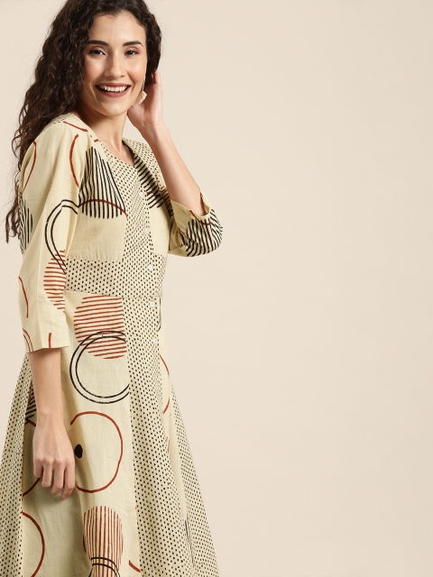 

Taavi Women Beige Bagru Hand Block Printed A-Line Kurta