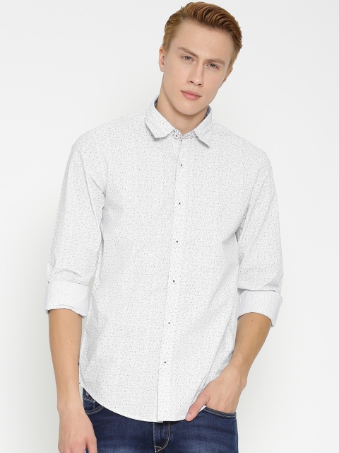 

Pepe Jeans Men Off-White & Navy Blue Slim Fit Printed Casual Shirt