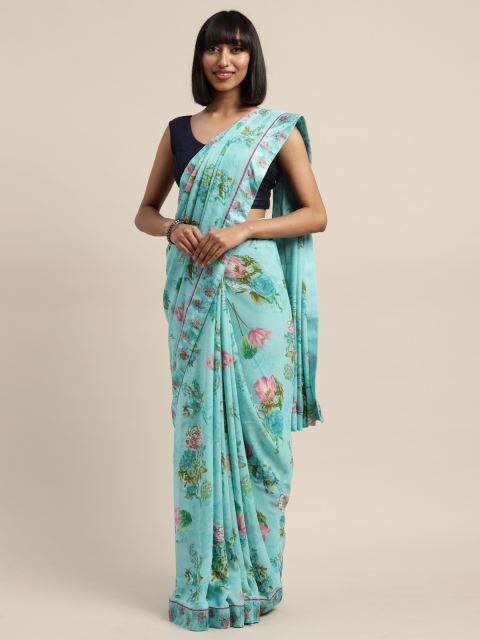 

Mitera Blue Printed Poly Georgette Saree