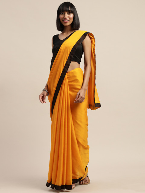 

Mitera Yellow Solid Poly Chiffon Saree