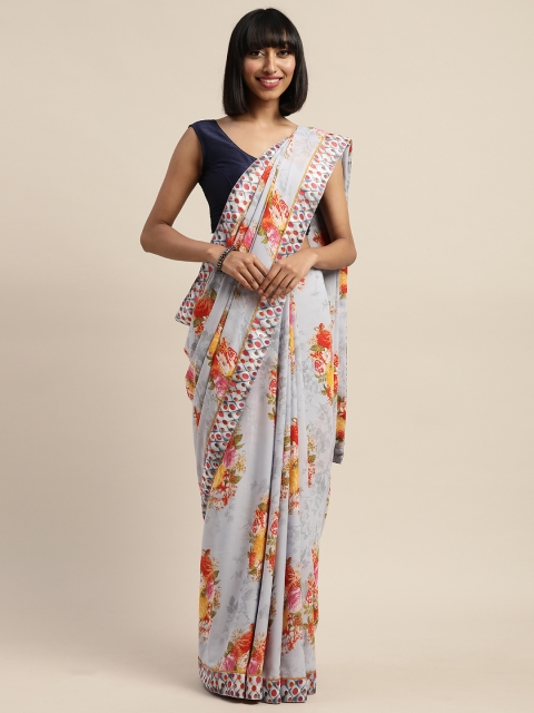 

Mitera Grey Printed Poly Georgette Saree
