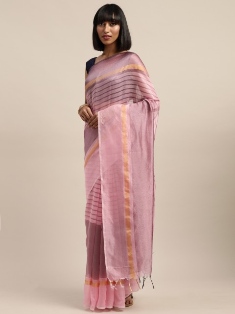 

KALINI Pink Striped Art Silk Saree