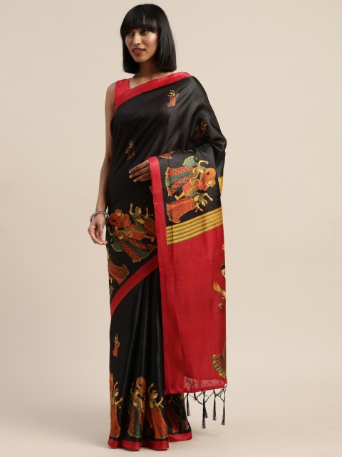 

KALINI Black & Red Art Silk Printed Mysore Silk Saree