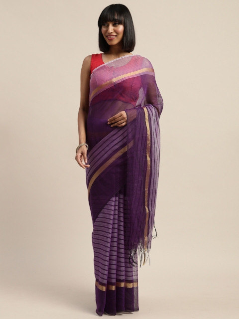 

KALINI Purple & Gold-Toned Art Silk Striped Kanjeevaram Saree