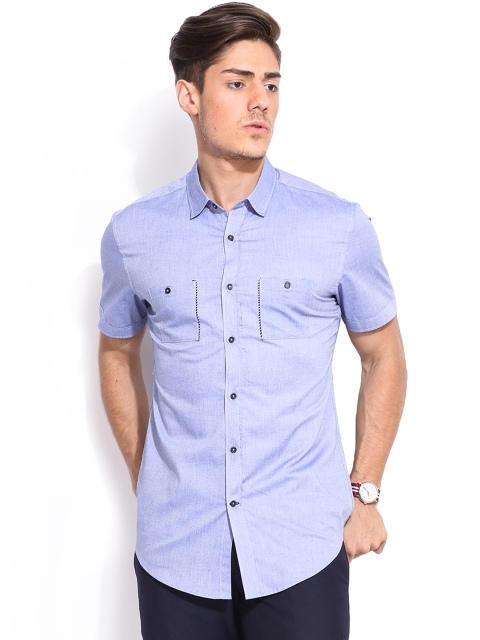 

MR BUTTON Blue Slim Fit Casual Shirt