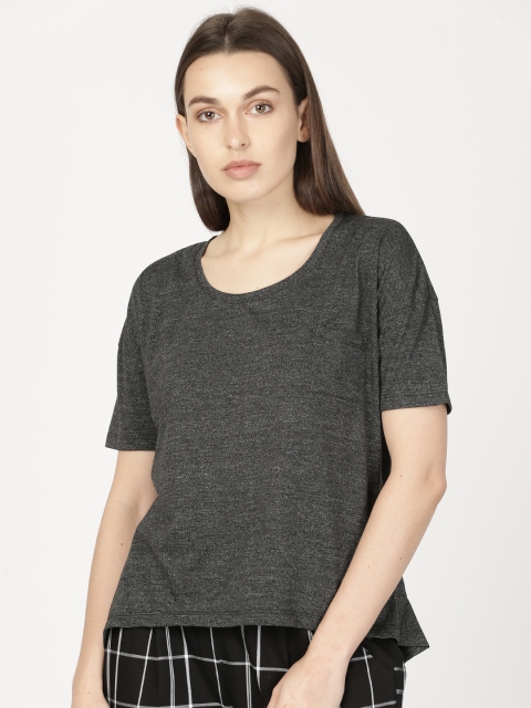 

ether Women Charcoal Grey Solid Round Neck T-shirt