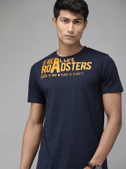 

Roadster Men Navy Blue Printed Round Neck T-shirt