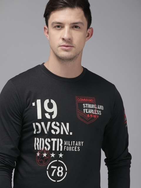 

Roadster Men Black Printed Round Neck T-shirt