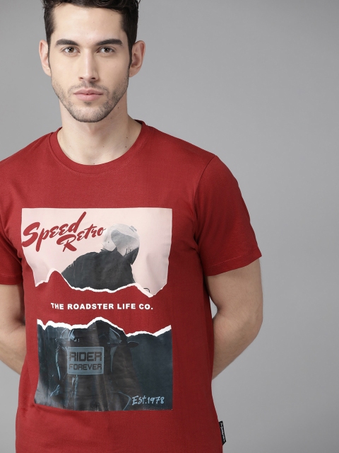 

Roadster Men Maroon Pure Cotton Printed Round Neck Pure Cotton T-shirt