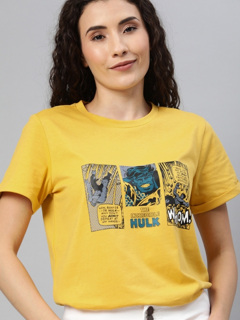 

Van Heusen Woman Mustard Yellow Hulk Printed Round Neck T-shirt