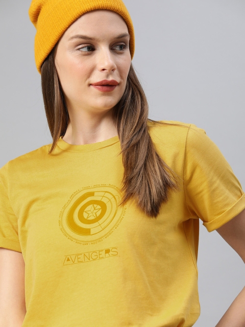 

Van Heusen Woman Women Mustard Yellow Marvel Printed Round Neck T-shirt