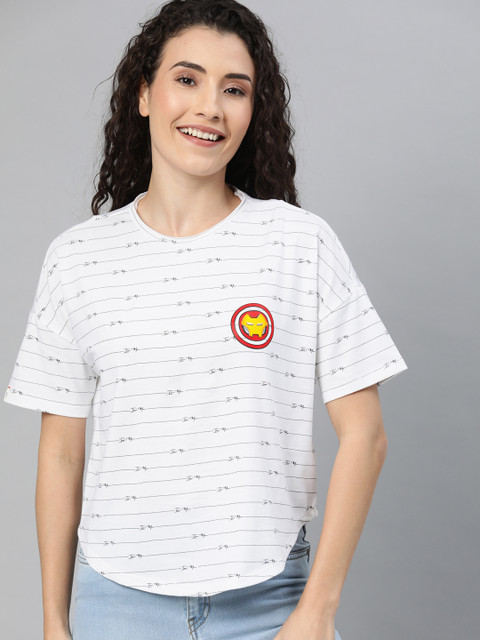 

Van Heusen Woman White Black Striped Round Neck Pure Cotton T-shirt