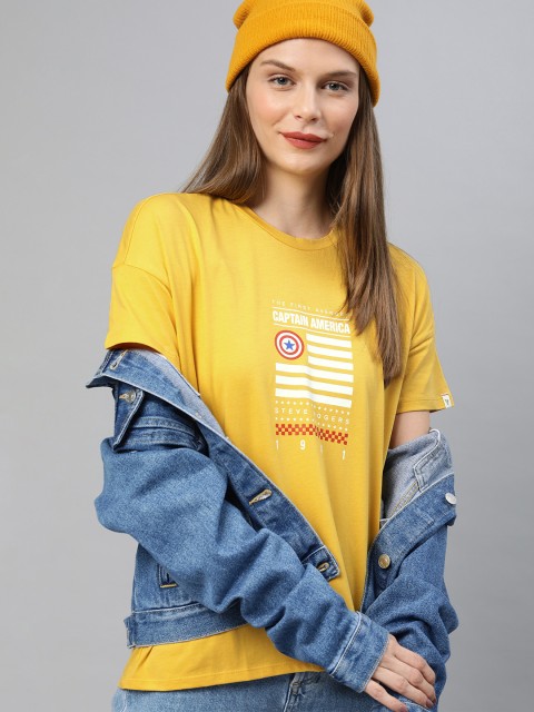 

Van Heusen Woman Women Mustard Yellow Printed Round Neck Pure Cotton T-shirt