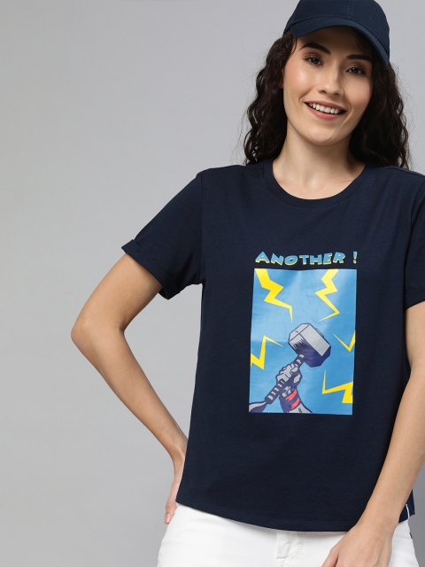 

Van Heusen Woman Navy Blue Printed Round Neck T-shirt