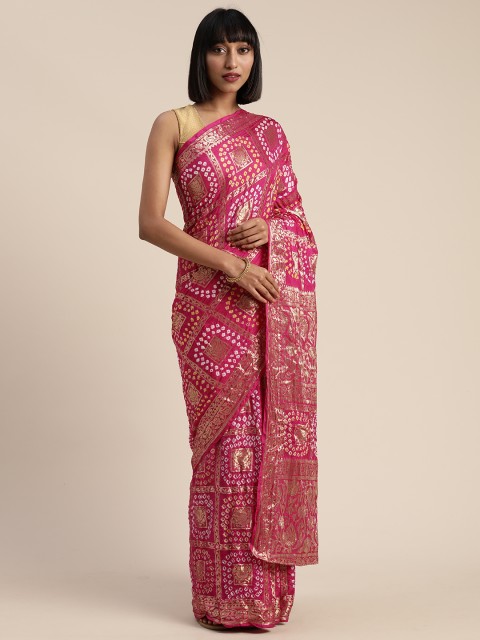 

Geroo Jaipur Hand Dyed Pink Bandhani Silk Saree